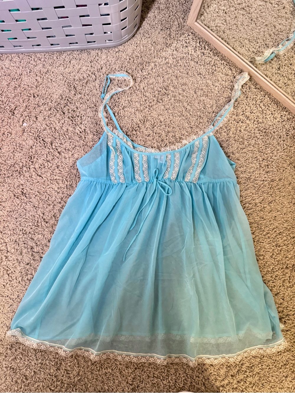 Victoria's Secret Light Blue Lace-Trim Chiffon Chemise